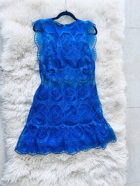 ALBERTA FERRETTI BLUE LACE DRESS, SIZE 42 (US 6)